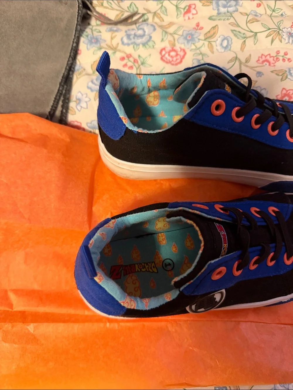 Kids Black & Blue Canvas Sneakers with Orange Accents
